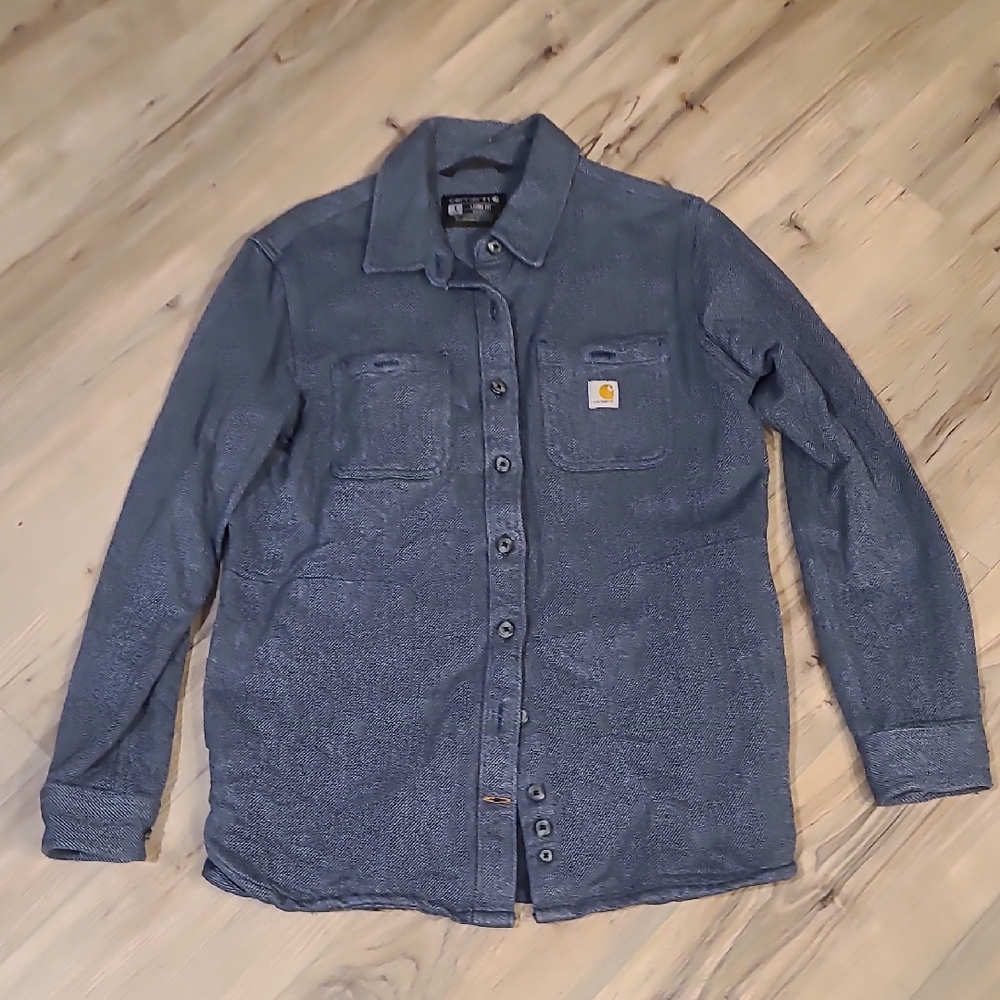Women's Carhartt Heavy Blue Button Down Shirt Size Small 100% Cotton